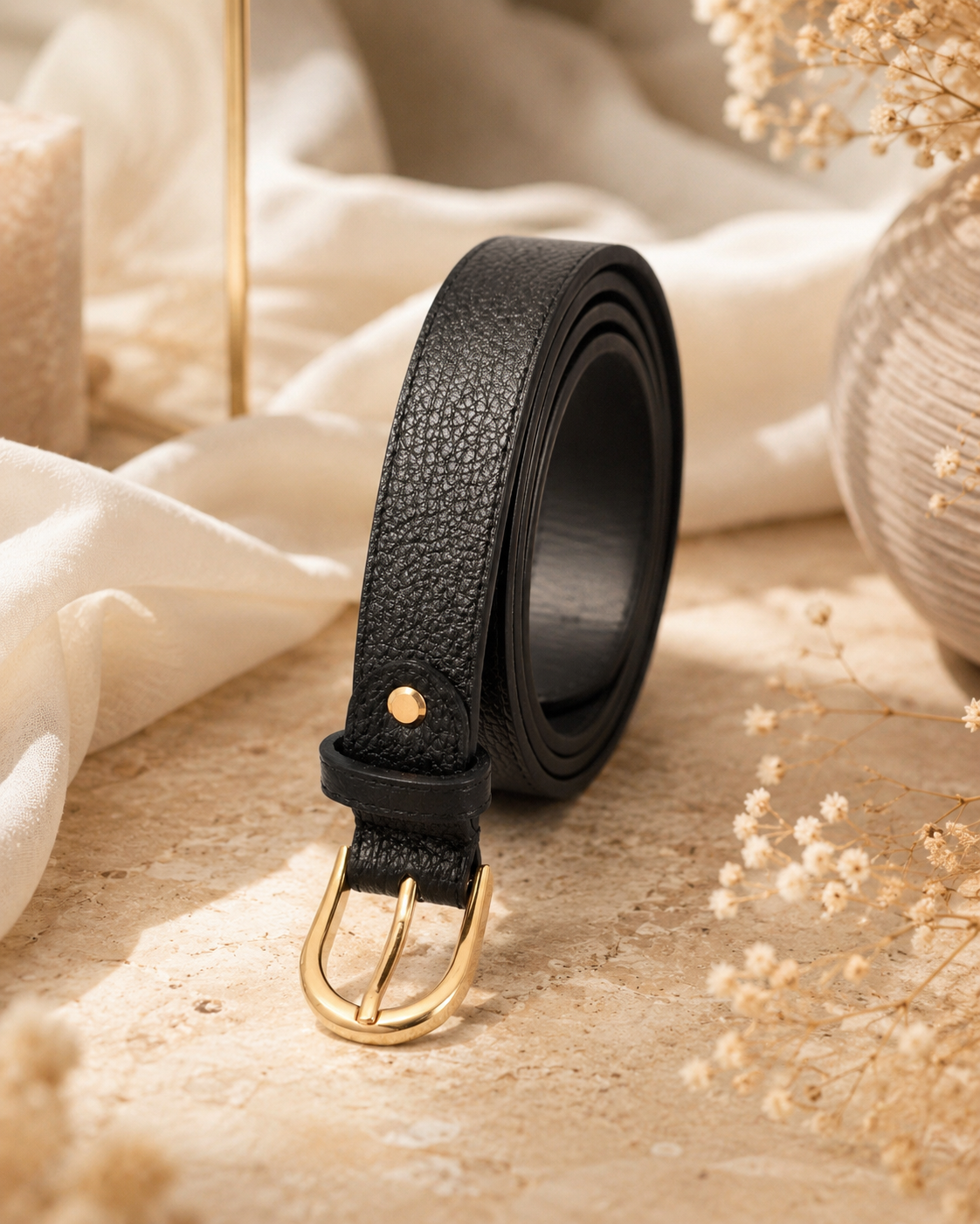 Ceinture en cuir noire ajustable