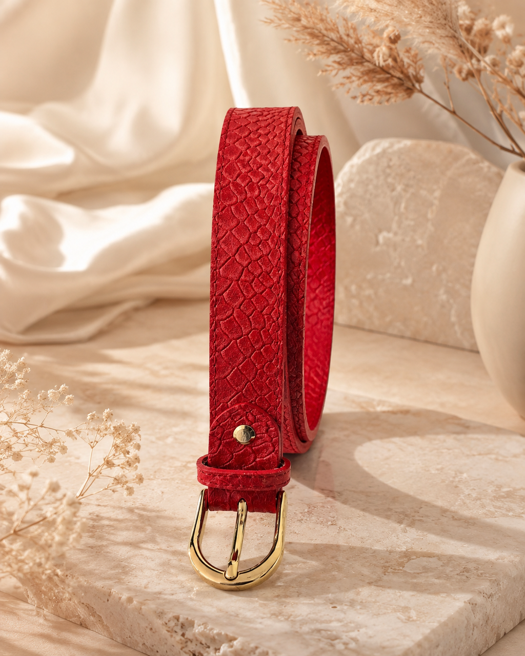 ceinture rouge cuir italien